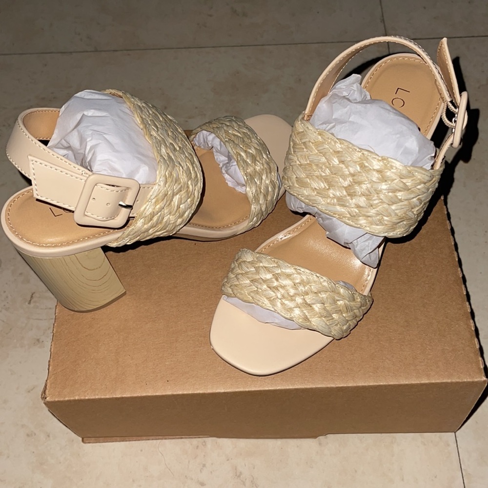 LC Lauren Conrad Matcha Beige Crocko Womens Comfort High Heel Sandals
